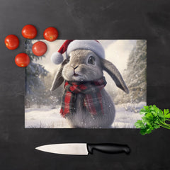 Christmas Grey Rabbit Glass Chopping Board