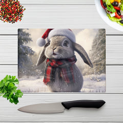 Christmas Grey Rabbit Glass Chopping Board
