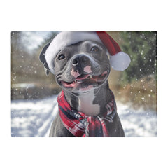 Snowy Christmas Staffordshire Bull Terrier Dog Glass Chopping Board