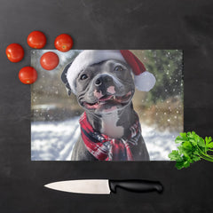 Snowy Christmas Staffordshire Bull Terrier Dog Glass Chopping Board