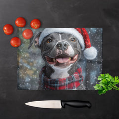 Christmas Staffordshire Bull Terrier Dog Glass Chopping Board