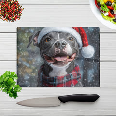 Christmas Staffordshire Bull Terrier Dog Glass Chopping Board