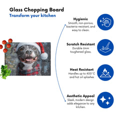 Christmas Staffordshire Bull Terrier Dog Glass Chopping Board