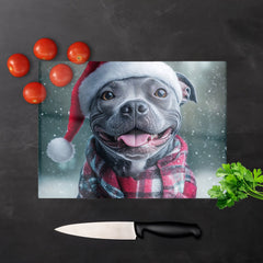 Christmas Staffiordsire Bull Terrier Glass Chopping Board