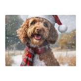 Snowy Christmas Labradoodle Glass Chopping Board