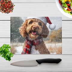 Snowy Christmas Labradoodle Glass Chopping Board