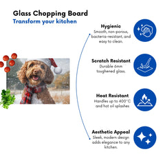 Snowy Christmas Labradoodle Glass Chopping Board