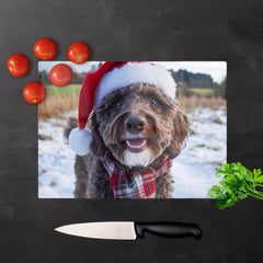 Christmas Labradoodle Glass Chopping Board