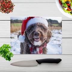 Christmas Labradoodle Glass Chopping Board