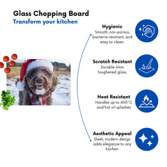 Christmas Labradoodle Glass Chopping Board