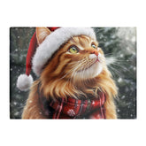Snowy Christmas Ginger Cat Glass Chopping Board