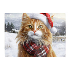 Christmas Ginger Cat Glass Chopping Board