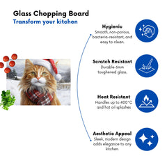 Christmas Ginger Cat Glass Chopping Board