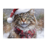 Snowy Christmas Maine Coon Cat Glass Chopping Board