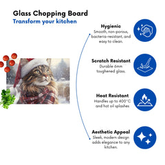 Christmas Maine Coon Glass Chopping Board