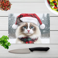 Christmas Ragdoll Glass Chopping Board