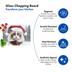 Christmas Ragdoll Glass Chopping Board