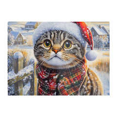Christmas Scottish Fold Cat Glass Chopping Board