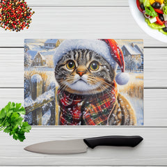 Christmas Scottish Fold Cat Glass Chopping Board
