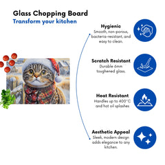 Christmas Scottish Fold Cat Glass Chopping Board