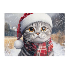 Snowy Christmas Scottish Fold Cat Glass Chopping Board