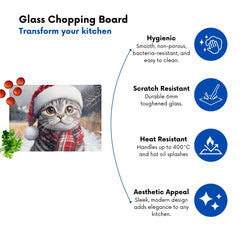 Snowy Christmas Scottish Fold Cat Glass Chopping Board
