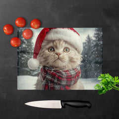 Christmas Selkirk Rex Glass Chopping Board