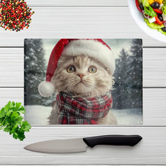 Christmas Selkirk Rex Glass Chopping Board
