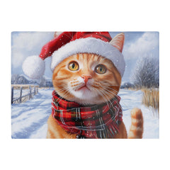 Christmas Ginger Shorthaircat Glass Chopping Board