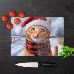 Christmas Ginger Shorthaircat Glass Chopping Board