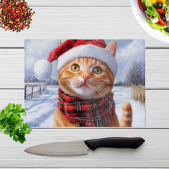 Christmas Ginger Shorthaircat Glass Chopping Board