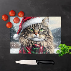 Snowy Christmas Siberian Glass Chopping Board