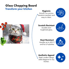 Snowy Christmas Silver Tabby Glass Chopping Board