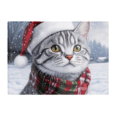 Christmas Silver Tabby Glass Chopping Board