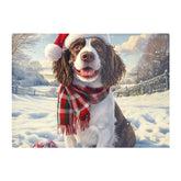 Snowy Christmas Springer Spaniel Glass Chopping Board