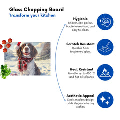 Snowy Christmas Springer Spaniel Glass Chopping Board