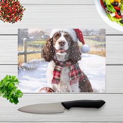 Christmas Springer Spaniel Dog Glass Chopping Board