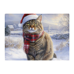 Christmas Tabby Cat Glass Chopping Board