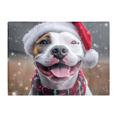 Snowy Christmas Staffy Bull Terrier Dog Glass Chopping Board