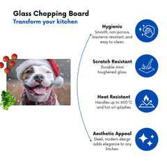 Snowy Christmas Staffy Bull Terrier Dog Glass Chopping Board