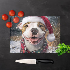 Christmas Staffy Bull Terrier Glass Chopping Board