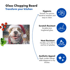 Christmas Staffy Bull Terrier Glass Chopping Board