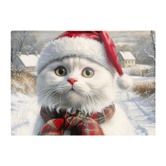 Christmas White Cat Glass Chopping Board