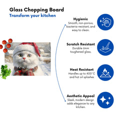 Christmas White Cat Glass Chopping Board