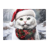 Snowy Christmas White Cat Glass Chopping Board