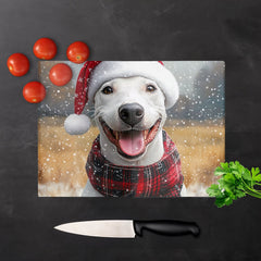 Christmas English Bull Terrier Glass Chopping Board