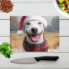 Christmas English Bull Terrier Glass Chopping Board