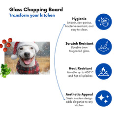 Christmas English Bull Terrier Glass Chopping Board
