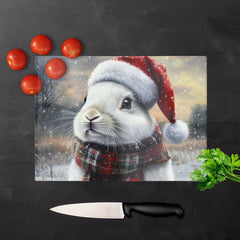 Christmas White Rabbit Glass Chopping Board