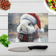 Christmas White Rabbit Glass Chopping Board
